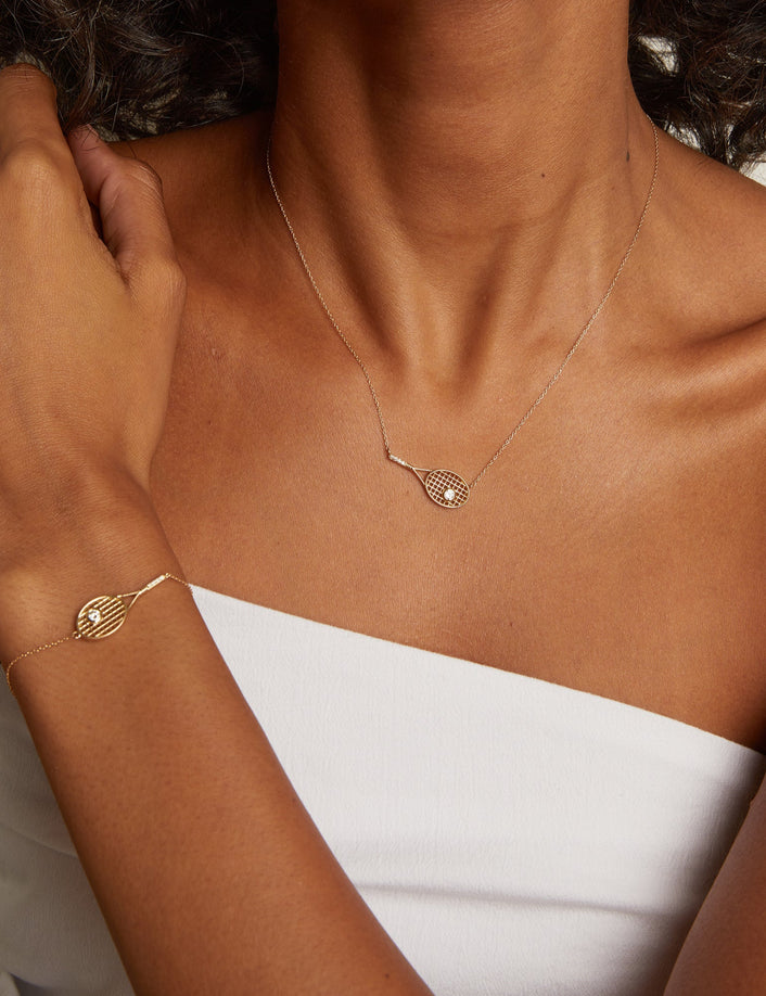 Lab Grown White Sapphire Tennis Racket Bracelet