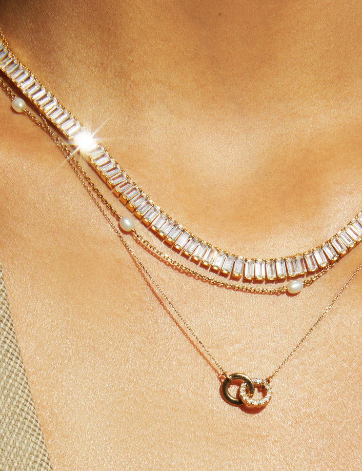 Lab Grown White Sapphire Baguette Tennis Necklace