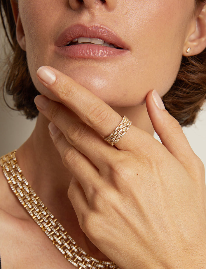 Mini Lab Grown White Sapphire Panther Chain Link Ring