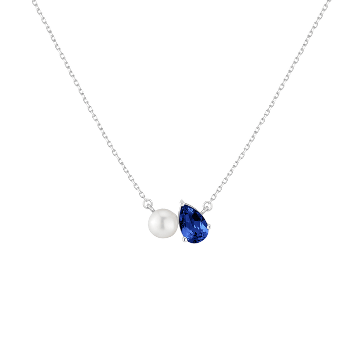 Pearl Toi et Moi Necklace Vermeil 14k 18k White Gold Blue Sapphire First