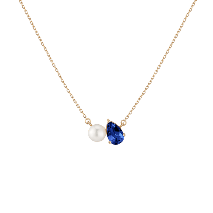 Pearl Toi et Moi Necklace Vermeil 14k 18k Yellow Gold Blue Sapphire First