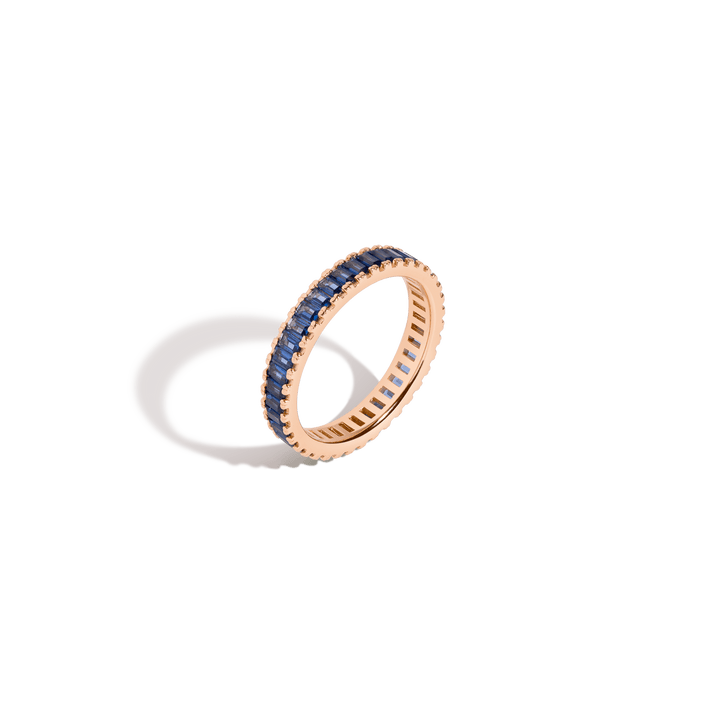 Blue Sapphire Baguette Eternity Ring Vermeil Rose Gold First