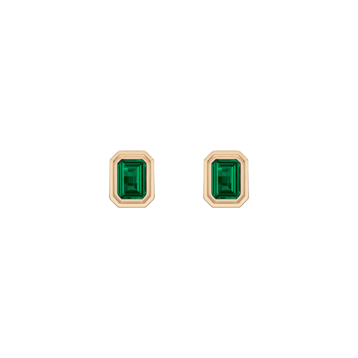 Emerald Heirloom Stud Earrings Vermeil 14k 18k Yellow Gold Pair First