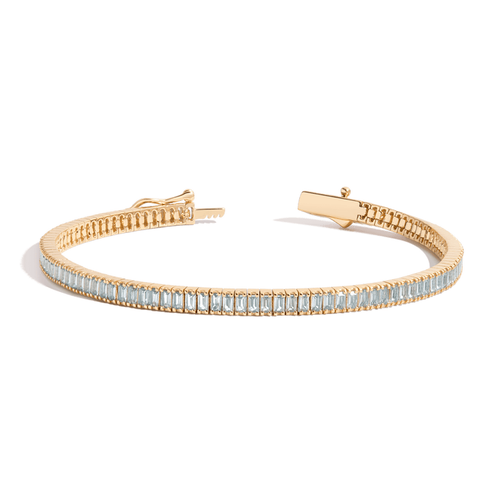 Aquamarine Baguette Tennis Bracelet Vermeil Yellow Gold 6.5in 7in First