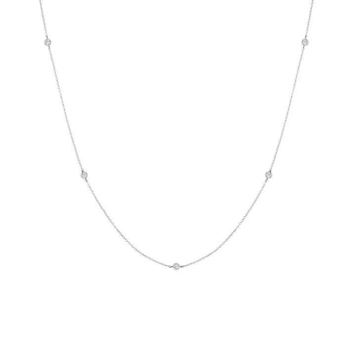 Lab Grown White Sapphire Station Necklace Vermeil White Gold 16in 18in First