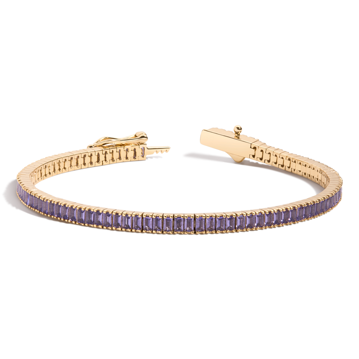 Lab Grown Amethyst Baguette Tennis Bracelet Vermeil Yellow Gold 6.5in 7in First