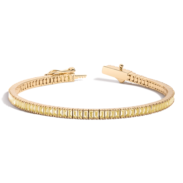 Lab Grown Citrine Baguette Tennis Bracelet Vermeil Yellow Gold 6.5in 7in First