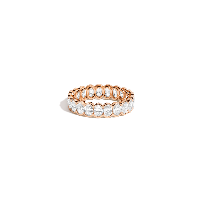 Oval Lab Grown Diamond Semi-Bezel Eternity Ring 14k 18k Rose Gold First