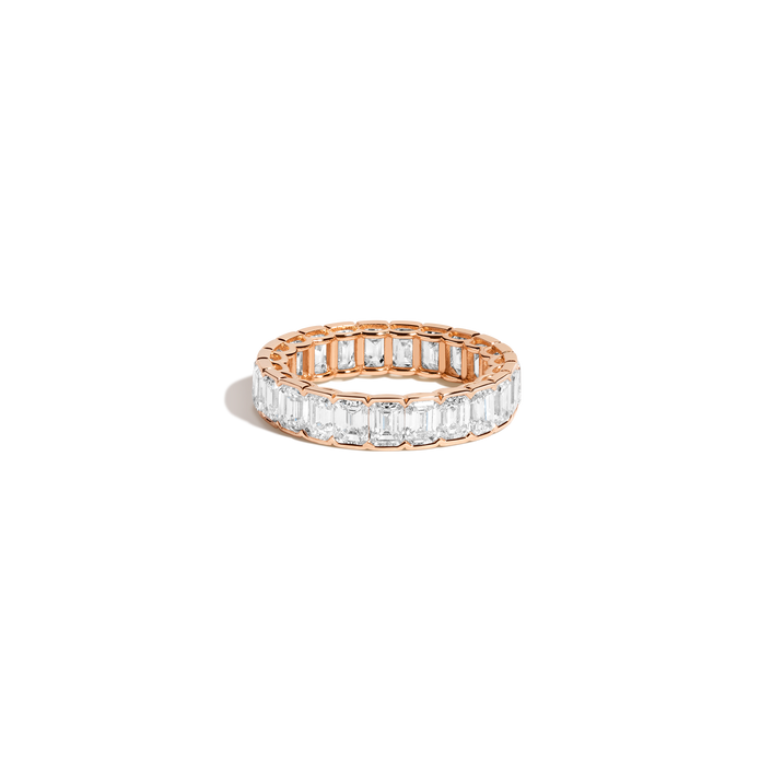 Emerald Lab Grown Diamond Semi-Bezel Eternity Ring 14k 18k Rose Gold First