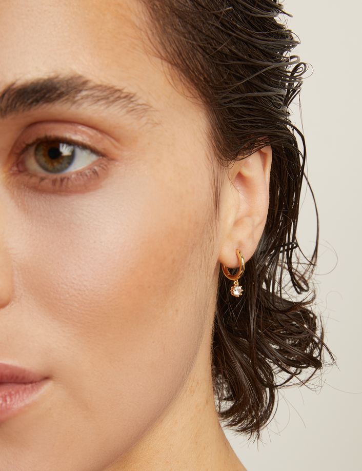 Lab Grown White Sapphire Drop Huggie Earrings