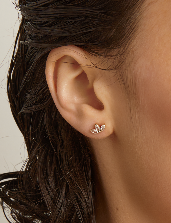 Lab Grown White Sapphire Crown Marquise Earrings